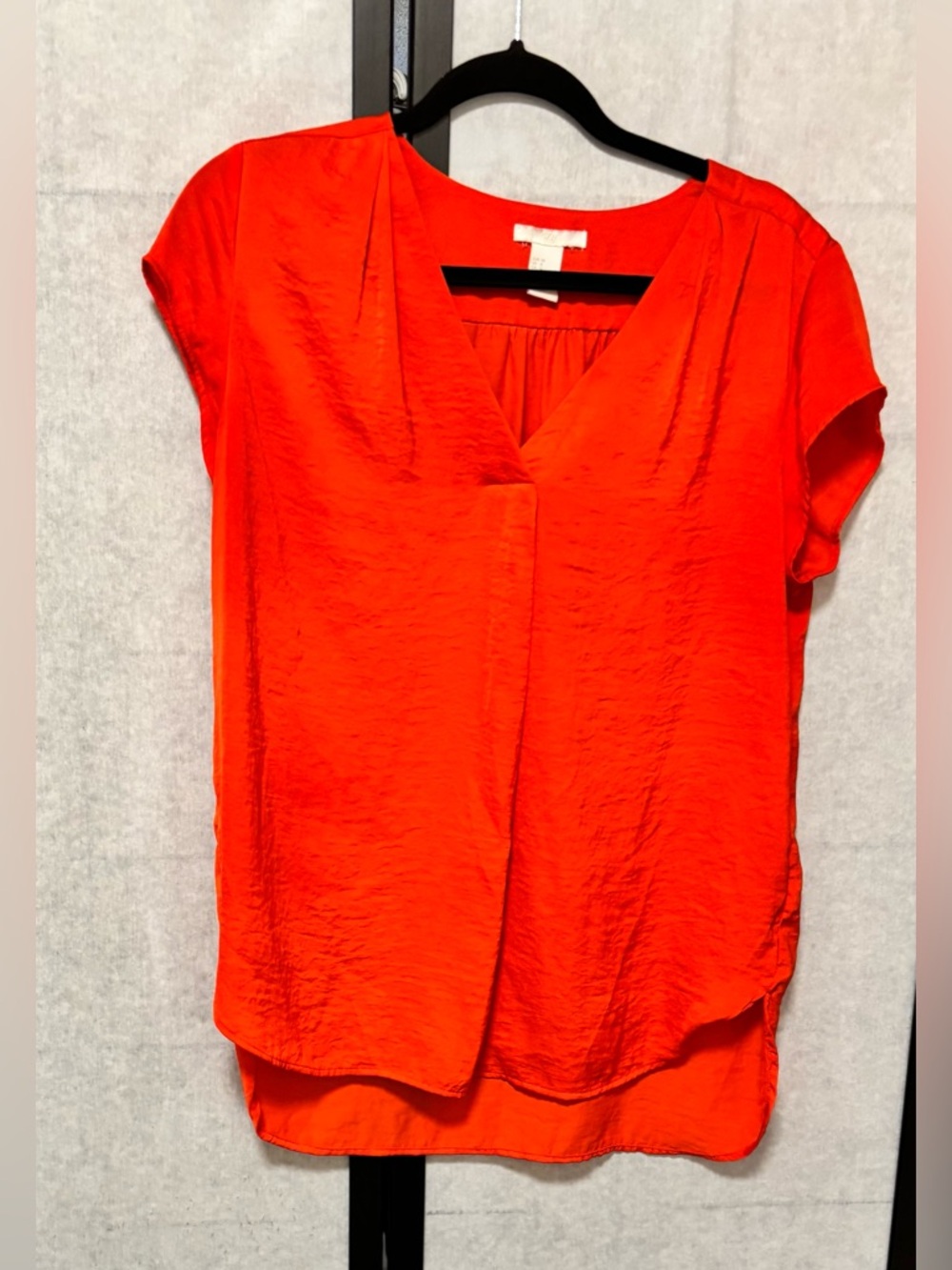Bright Orange/Red V-Neck Short Sleeve Top - Picture 2 of 8